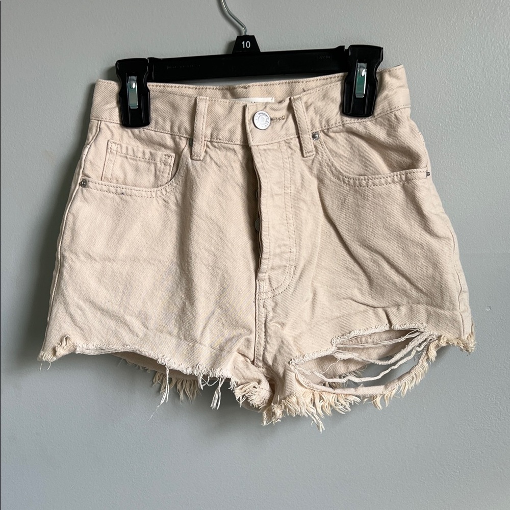 PacSun Cream Distressed Jean Shorts